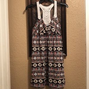 NWOT No Boundaries Aztec Print Dress. Crochet Straps & Back. Size Small 3-5.